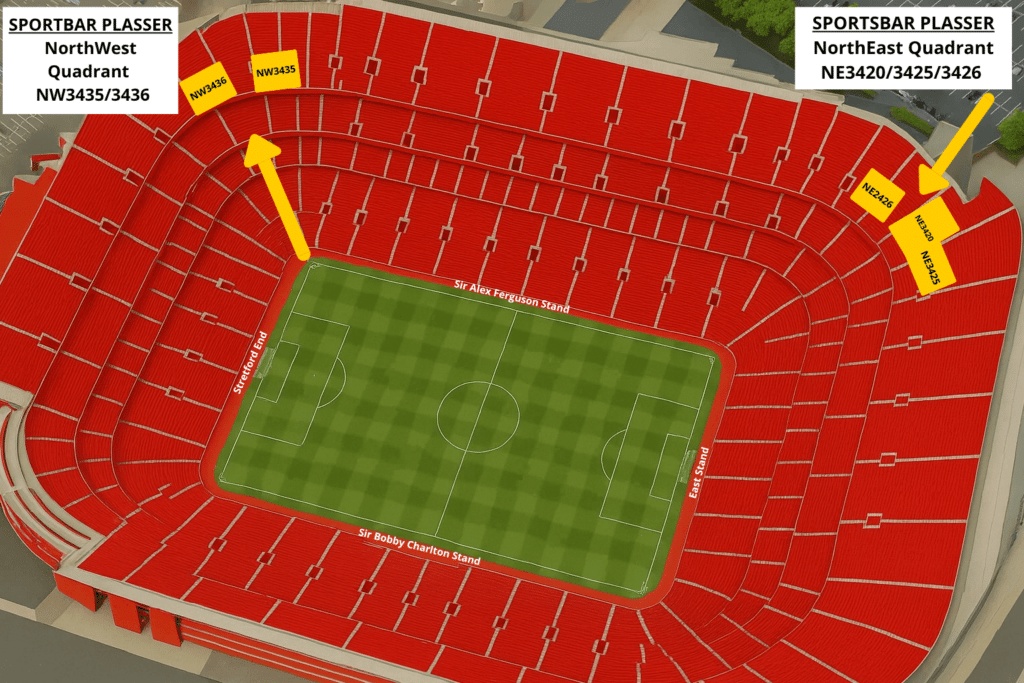 Man Utd kampbilletter, stadion plasser, Quadrant, NorthWest / North East