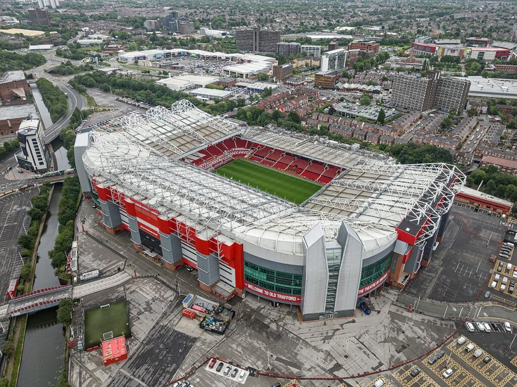 Luftfoto av Old Trafford, Manchester Uniteds hjemmebane