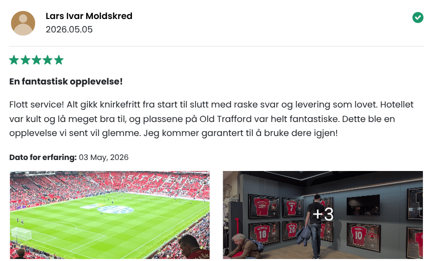 God tilbakemelding fra kunde på Manchester United tur
