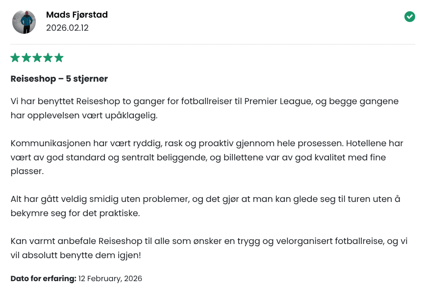 Fine tilbakemelding fra kunde som har vært på tur. Trygt og fin for andre kunder å lese